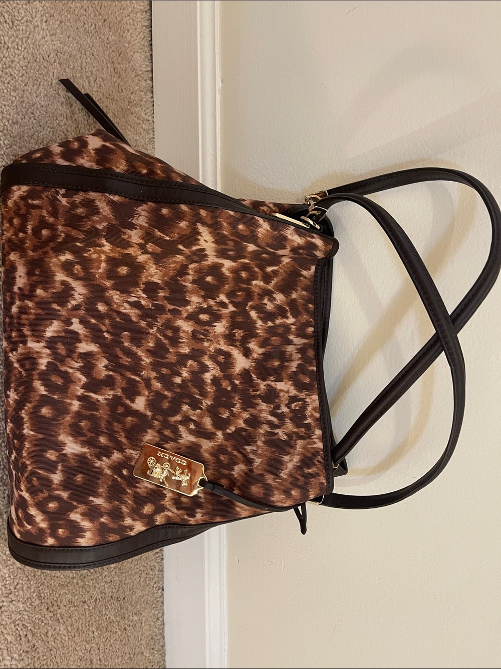Coach Leopard-Print Shoulder Bag in Brown